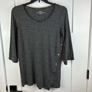NWT Women's J. Jill Black Gray Striped Tunic With Buttons Blouse Top Size S e